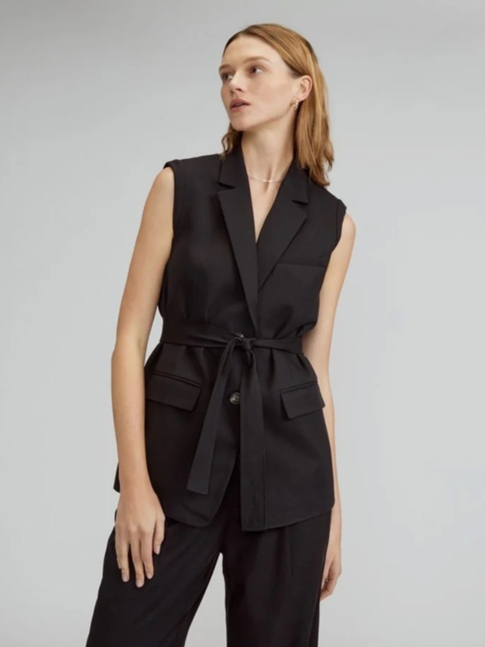 Everlane The Sleeveless Blazer in Buttersmooth Black Tie Waist Vest 0 Corpcore